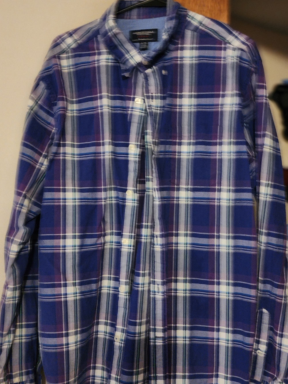 American Eagle Outfitters Purple and White Plaid Button-Down Shirt